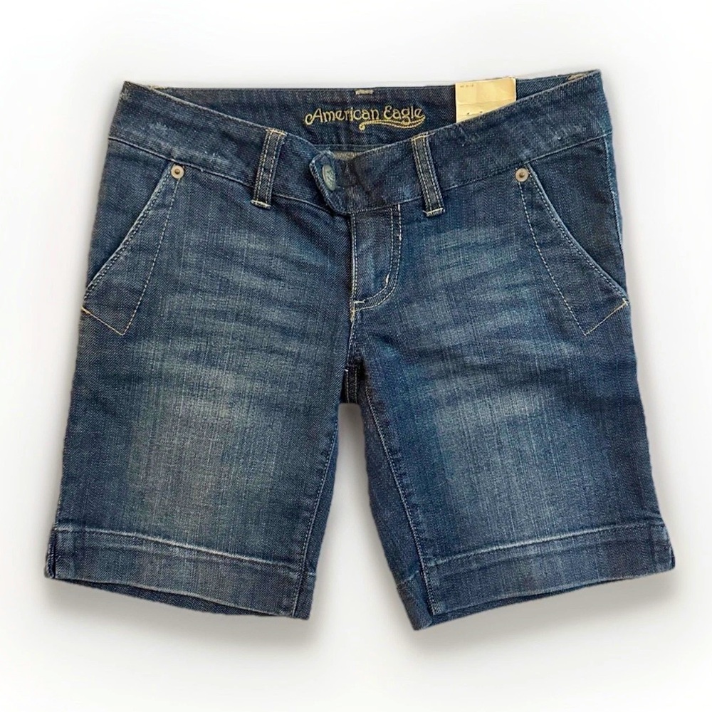 NWT American Eagle Denim Shorts Blue Issue Antique Dark Wash Y2K Vintage Sz 0